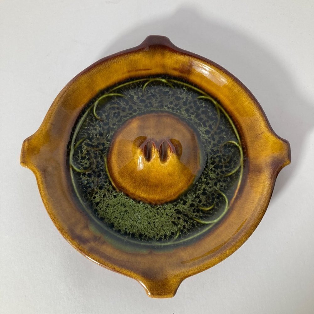 Vintage MCM Mid Century Modern Ceramic Ashtray Gold Green AD 3 USA